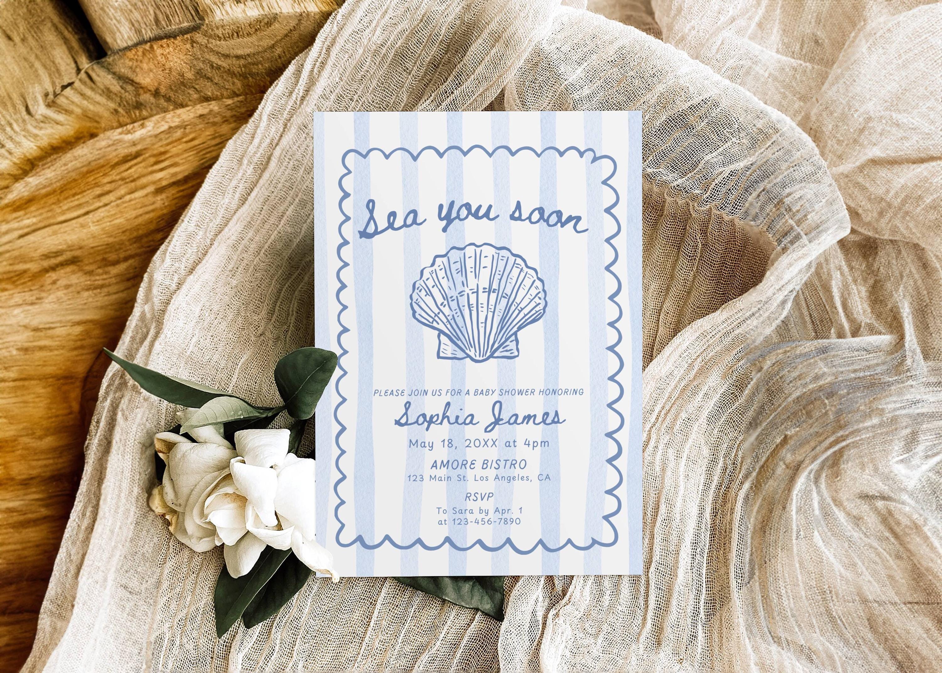 Sea You Soon Baby Shower Invitation Template, Editable Canva Invite ...