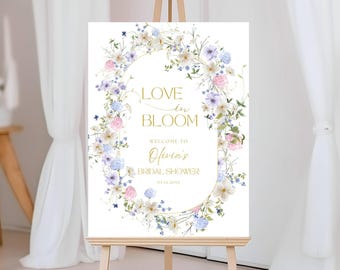 Wildflower Bridal Shower Welcome Sign, Love in Bloom Bridal Brunch Sign Vintage Pastel Spring Floral Wedding Shower Welcome Signage Editable