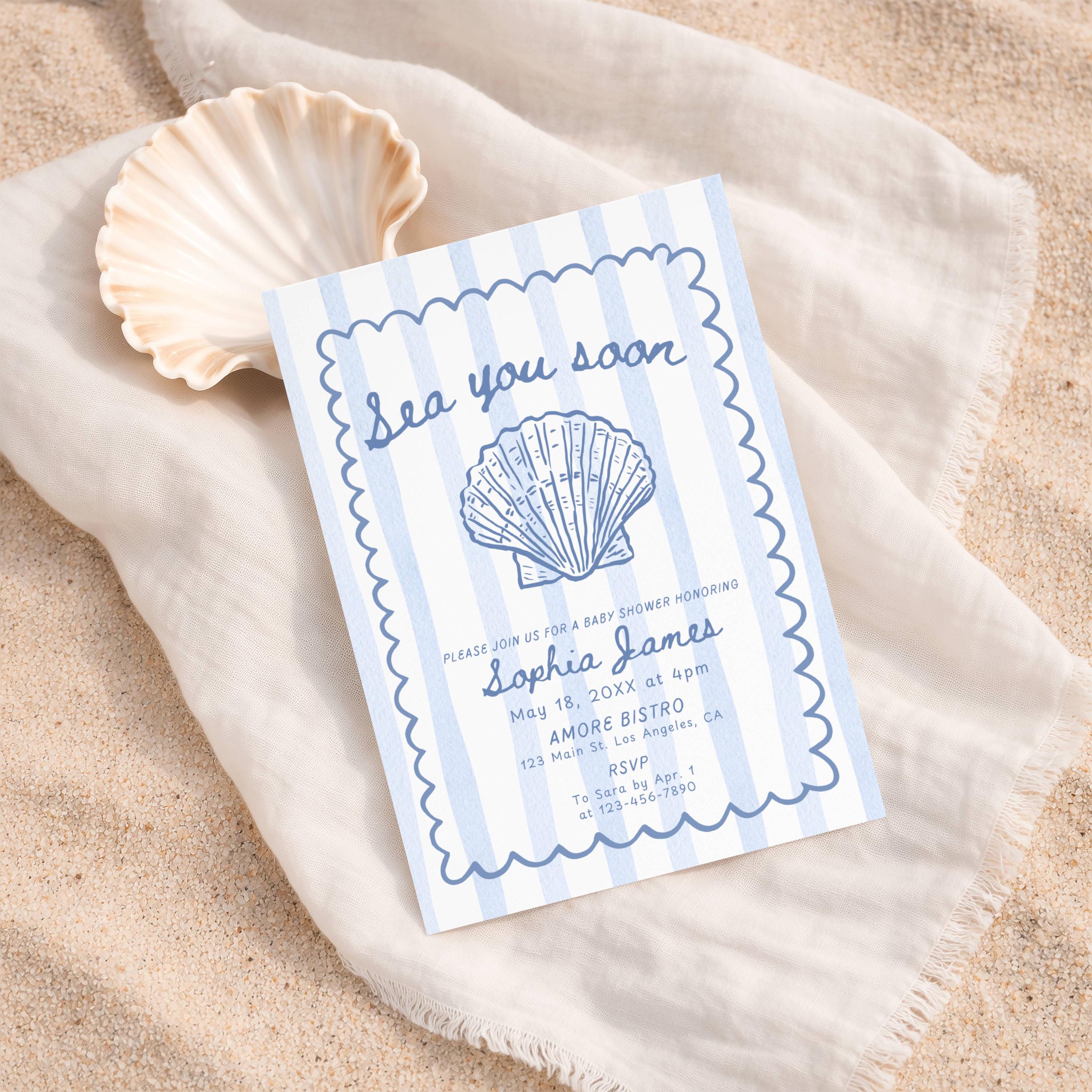 Sea You Soon Baby Shower Invitation Template, Editable Canva Invite ...