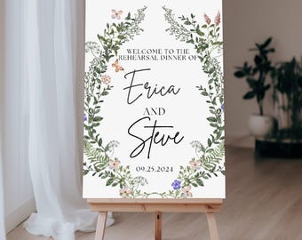Wildflower Wedding Rehearsal Dinner Welcome Sign, The Night Before Welcome Sign, Boho Floral Rehearsal Welcome Signage Editable Template