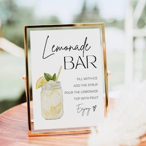 Placa de bar de limonada, impressão de coquetel sem álcool, modelo de cardápio de bar de bebidas exclusivo, pôster de bar sem álcool, decoração de chá de panela para formatura de bebê