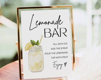 Lemonade Bar Sign, Lemonade bar Mocktail Print, Signature Drink Bar Menu Template Poster Non Alcoholic Bar Grad Baby Bridal Shower Decor