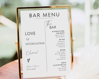 Signature Drink Sign Template, Open Bar Menu Template, Cocktail Bar Sign Poster, Modern Minimalist Wedding Drink Sign Love is Intoxicating
