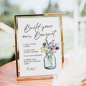 Znak na bar kwiatowy, Zbuduj własny szablon wydruku bukietu, Znak na wieczór panieński z kwiatami, Plakat na wózek na bar kwiatowy, Dzikie kwiaty, Baby Shower do wydrukowania