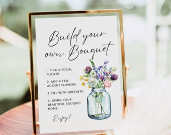 Flower Bar Sign, Build your own Bouquet Print Template, Floral Bridal Shower Sign, Flower Bar Cart Poster Wildflower Baby Shower Printable