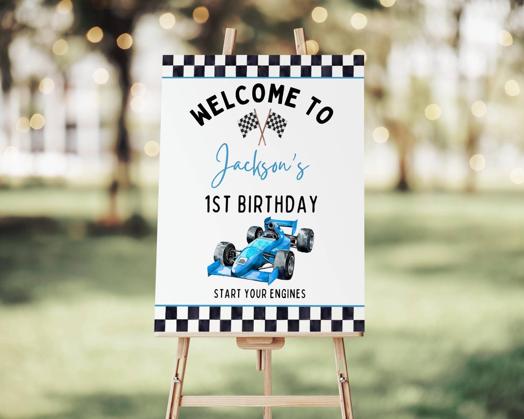 Fast One Birthday Party Welcome Sign, Racing Party Sign Template, Race ...