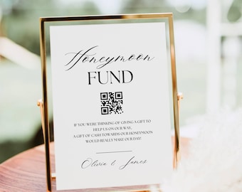 Placa de código QR para fundo de lua de mel, Placa de código QR para fundo de lua de mel para casamento, Placa de código QR Venmo para casamento moderno, Modelo de fundo de lua de mel editável para impressão
