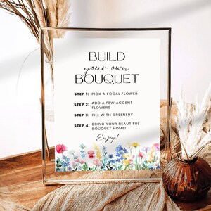 Flower Bar Sign, Build your own Bouquet Print Template, Floral Bridal Shower Sign, Flower Bar Cart Poster Wildflower Baby Shower Printable image 4