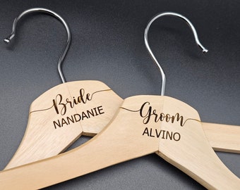 Engraved Wooden Bridal Hangers | Personalized Bridal Hanger | Bridesmaid Hanger | Groom Hanger