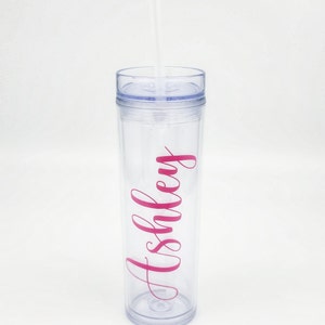 Personalized Clear 16oz Skinny Tumblers | Custom Bridesmaid Gift |New Mom gift| Vacation tumbler | Christmas Gift | Stocking Stuffer