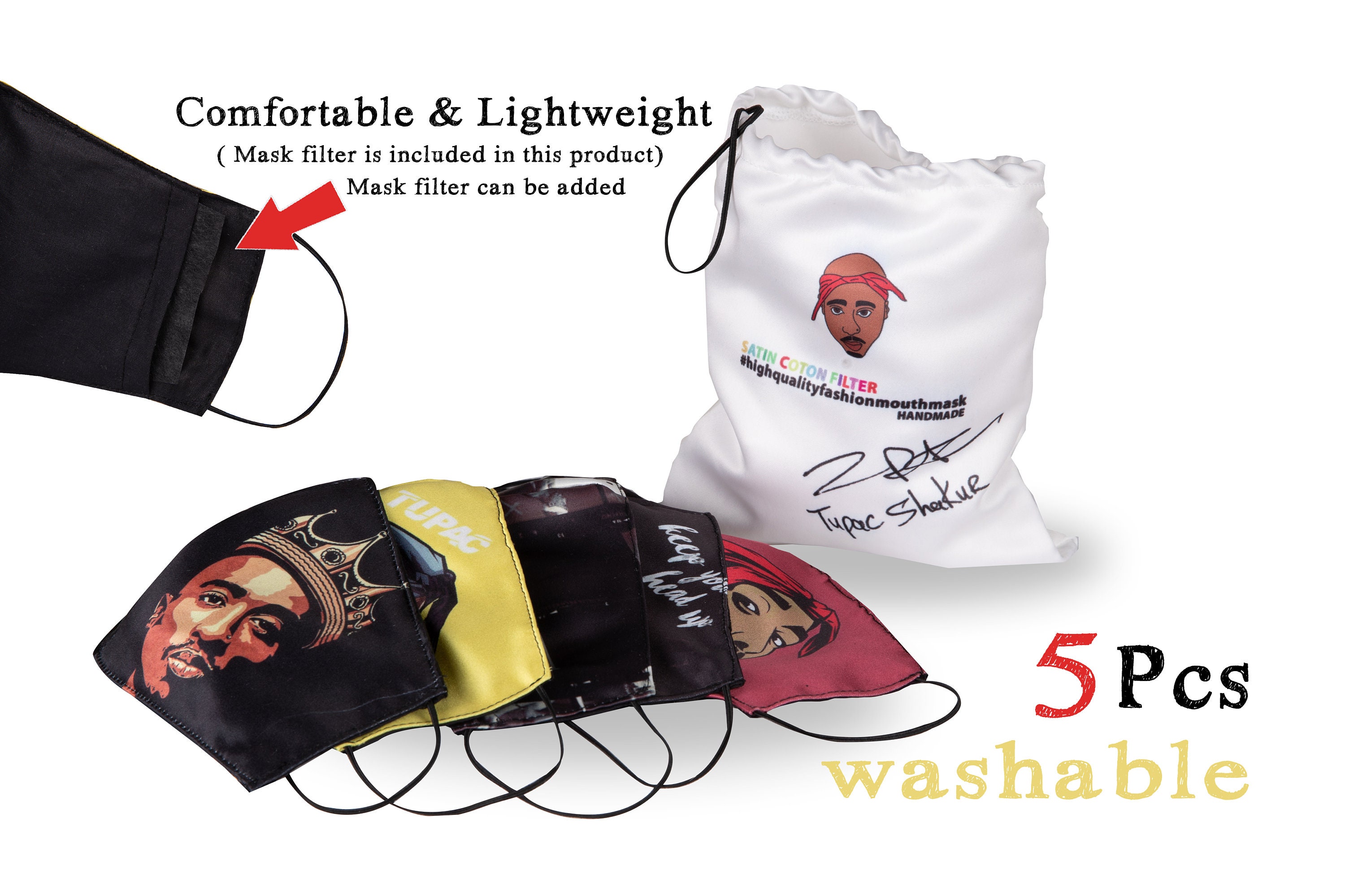 5 Pcs Mouth Mask Tupac Personalized Face Mask Mask With Etsy