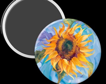 Watercolor Sunflower - 2.25in Pinback Button, Magnet or Keychain