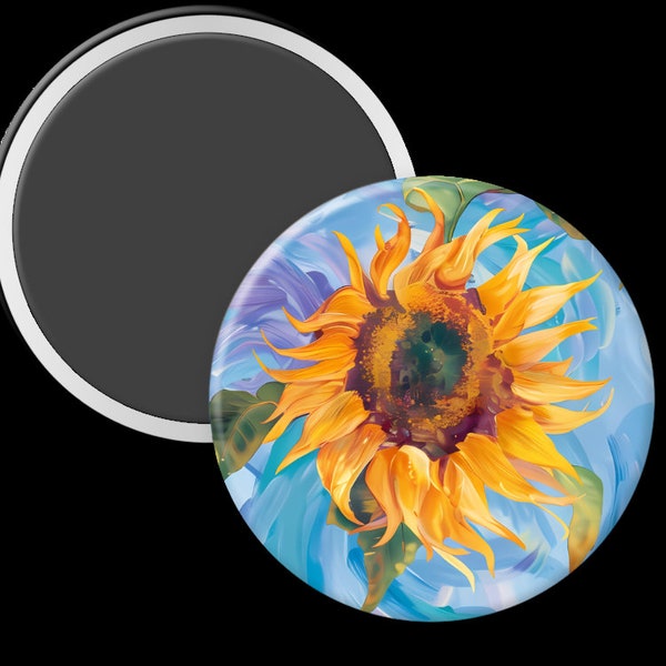 Watercolor Sunflower - 2.25in Pinback Button, Magnet or Keychain