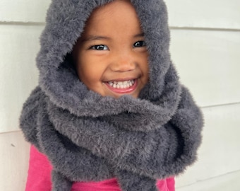 Patrón de bufanda con capucha de crochet / Bufanda de invierno afelpada DIY (Descarga digital)