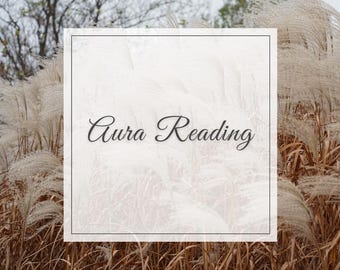 May include: An image featuring the text "Aura Reading" in elegant script within a white square frame. The background showcases tall, dried grasses in shades of brown and beige, with a soft, blurred effect.