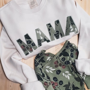 Mama sweatshirt with baby onsie baby clothe into mama sweatshirt Mama Embroidered Baby Outfit Keepsake Applique Sweatshirt Gift for Mom