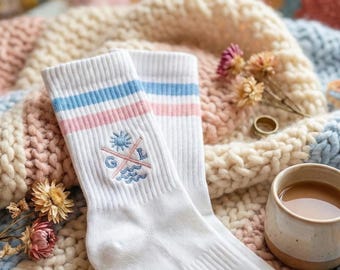Custom embroidered socks custom gift for Anniversary personalized gift unique gift for Easter custom crew white sokcs Valentines day gift