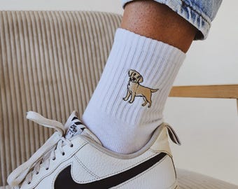 Labrador embroidered Socks  puppy labrador embroidered socks gift for Labrador lover dog lover socks white tennis socks Funny dog