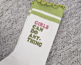Custom Embroidery Grip Socks with Ruffle, Personalized Pilates Socks, Girly Ruffle Grip Socks, Aesthetic Studio Socks, Custom Pilates Gift