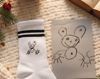 Custom Socks with Child’s Drawing Personalized Embroidered Socks Kids Artwork Gift for Parents, Grandparents, or Family Keepsake