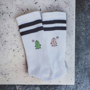 Socks with dinosaur embroidered gift for her gift for dino fan embroidered cute socks gift for christmas