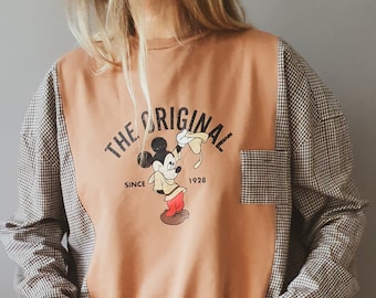 Vintage Mickey Mouse Upcycled Hoodie & Shirt Combo - Retro Disney Style