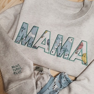 Mama Embroidered Baby Outfit Keepsake Applique Sweatshirt Gift for Mom Personalized Mama Shirt Mama custom swearshirt gift for mom customize