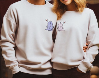 Matching sweatshirts embroidered dinosaur sweatshirts for couples gift for couples gift for friends matching crewneck dino christmas gift