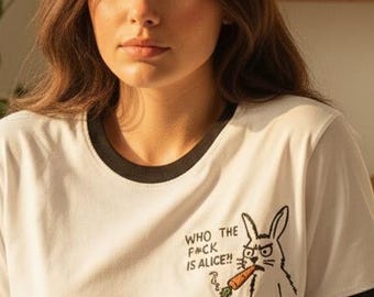 Edgy T-shirt Bunny embroidered tee – Funny Graphic shirt Unisex Ringer Tshirt Sarcastic Gift Carrot Smoking rabbit Top vintage style