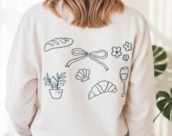 France vibe embroidered sweatshirt trendy Paris lover gift for food lover C'est la vie sweatshirt girly sweatshirt croissant sweatshirt