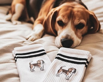 Beagle embroidered Socks  Dog embroidered socks gift for Beagle lover dog lover socks white tennis socks Funny dog embroidery dog owner gift