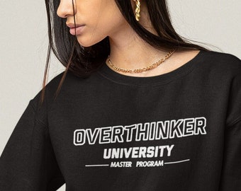 Sweat-shirt universitaire overthinker brodé, haute qualité, col rond style casanier