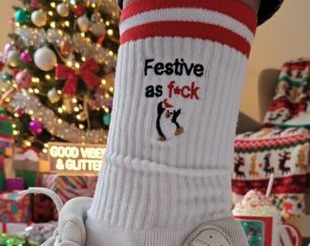 Christmas pengui Socks Funny Santa penguin Socks Cute Holiday Crew Socks for her Festive Unisex Crew Socks Fun Holiday Gift Socks