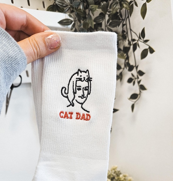 Embroidered Cat Dad Socks: Combed Cotton Cat Lover Gift