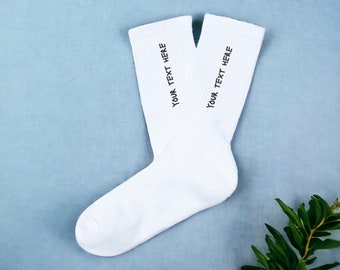 Custom embroidered white socks custom gift for her custom gift for him personalized gift unique gift for valentine custom crew white sokcs