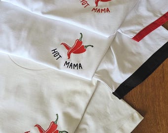 Embroidered "Hot Mama" Organic Cotton T-Shirt - Chili Pepper Design