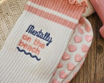 Custom Embroidery Grip Socks with Ruffle, Personalized Pilates Socks, Girly Ruffle Grip Socks, Aesthetic Studio Socks, Custom Pilates Gift