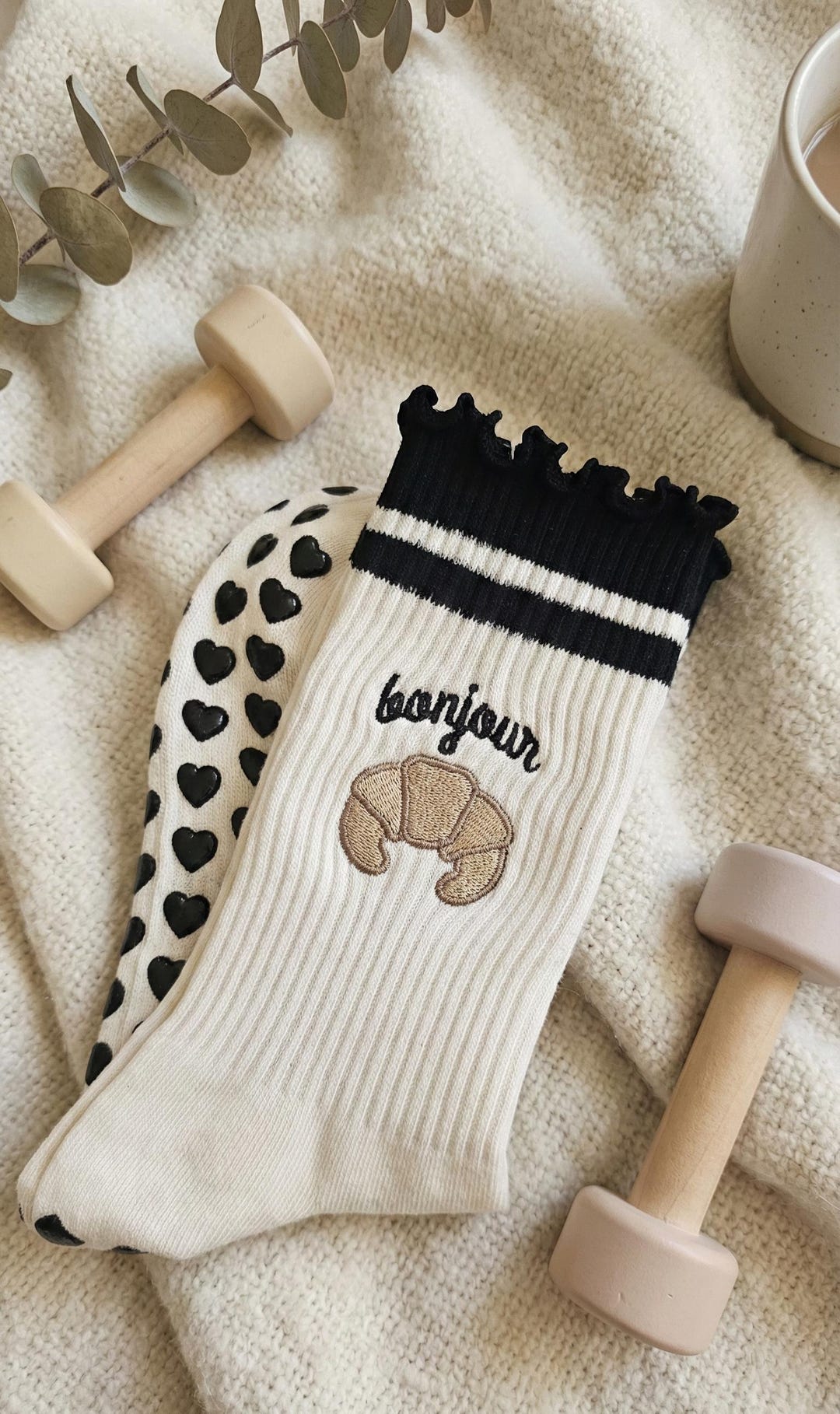 Custom Embroidery Grip Socks With Ruffle, Personalized Pilates Socks ...