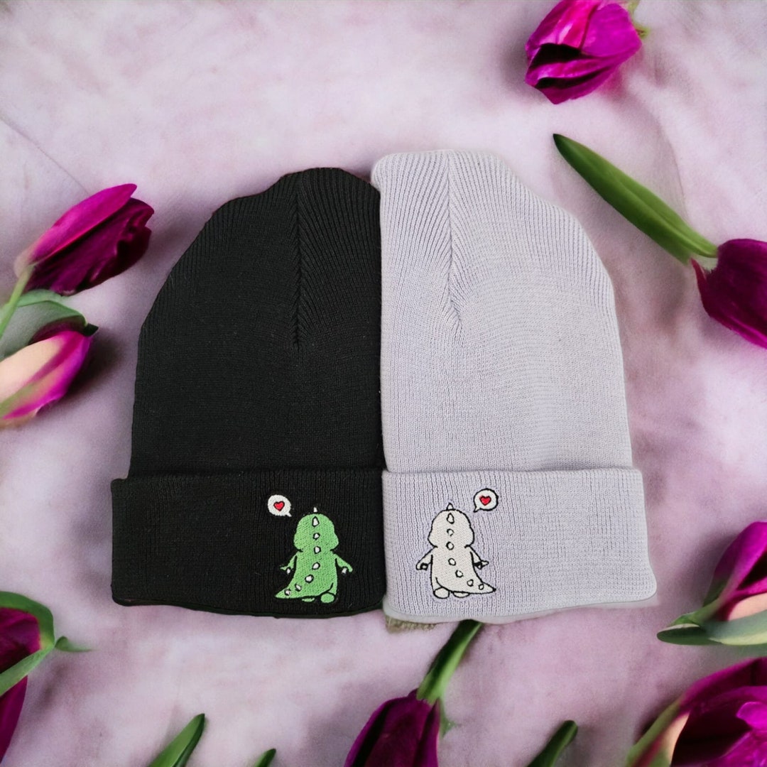 Matching Beanies With Cute Embroidered Dinosaurs Gift for Couples Gift ...