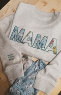 Mama Embroidered Baby Outfit Keepsake Applique Sweatshirt Gift for Mom Personalized Mama Shirt Mama custom swearshirt gift for mom customize product logo