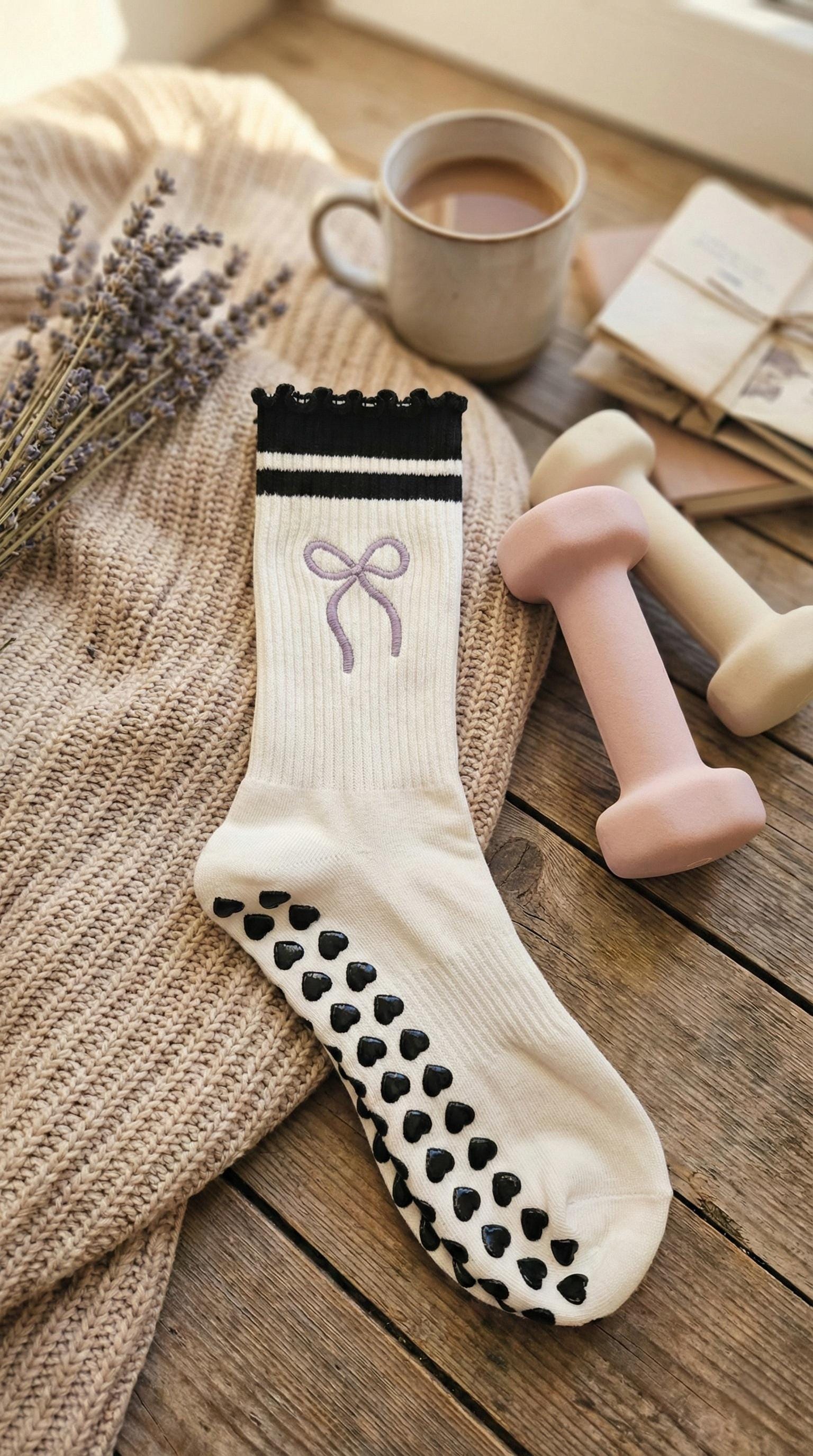 Custom Embroidery Grip Socks With Ruffle, Personalized Pilates Socks ...