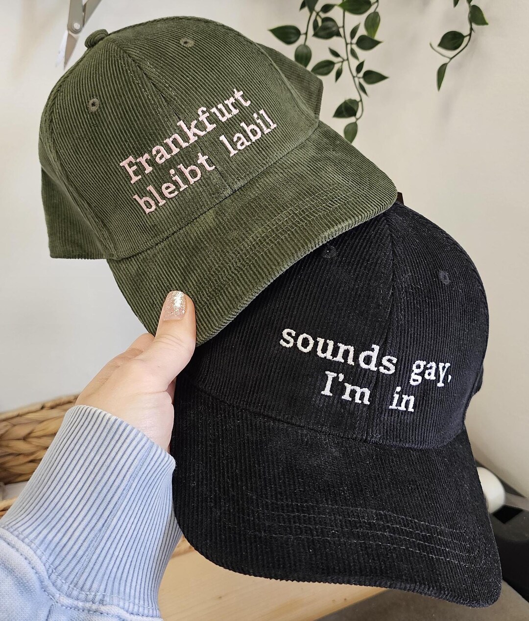 Personalised Slogan Cord Baseball Cap Custom Embroidered Text Corduroy ...