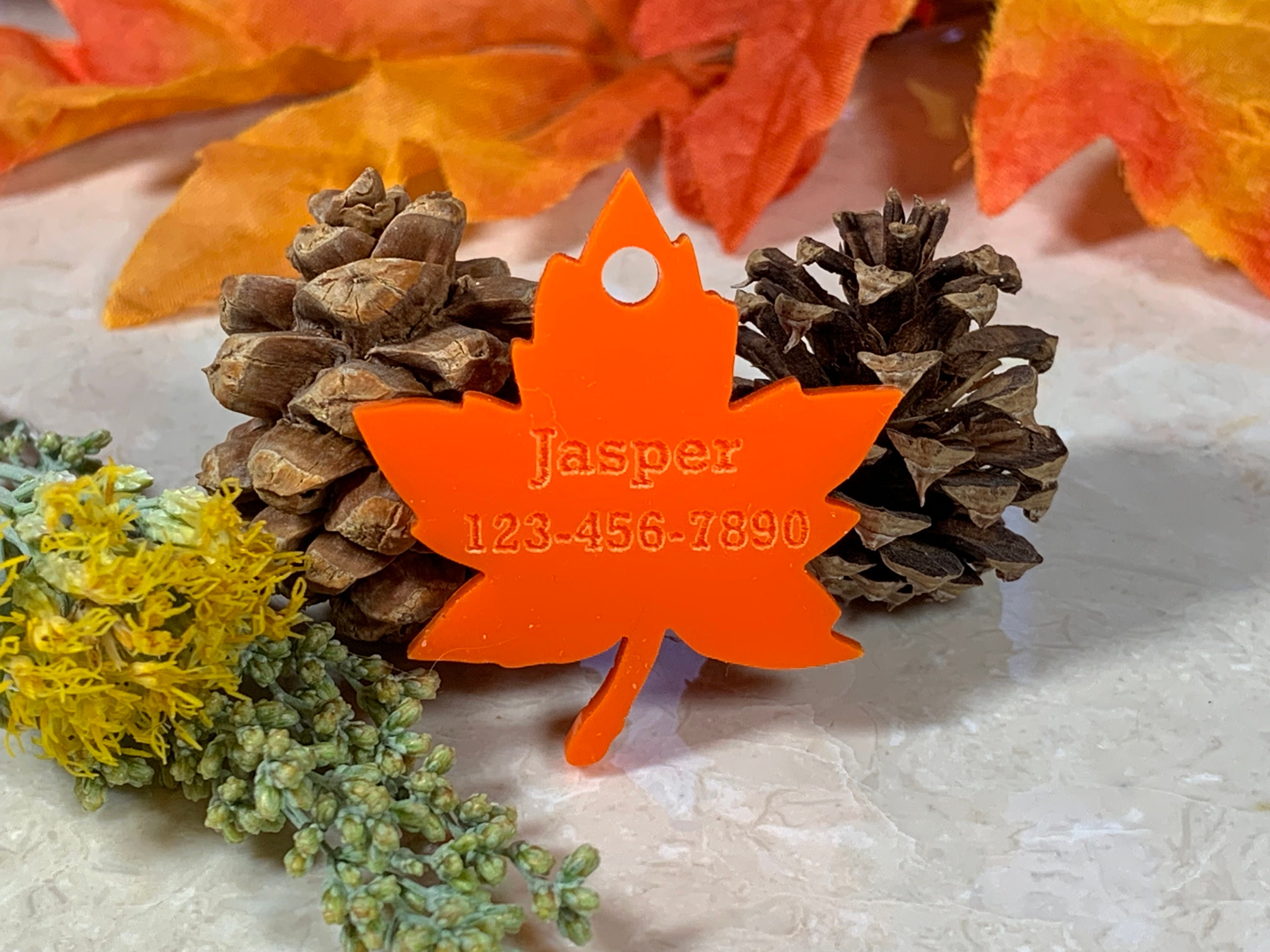 Maple Leaf Dog Tag, Leaf Dog Id Tags, Halloween Leaf Tag, Fall Leaf Dog ...