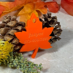 Maple Leaf dog tag, leaf dog id tags, halloween leaf tag, fall leaf dog tags, dog id tag cute, halloween pet name tag custom, puppies