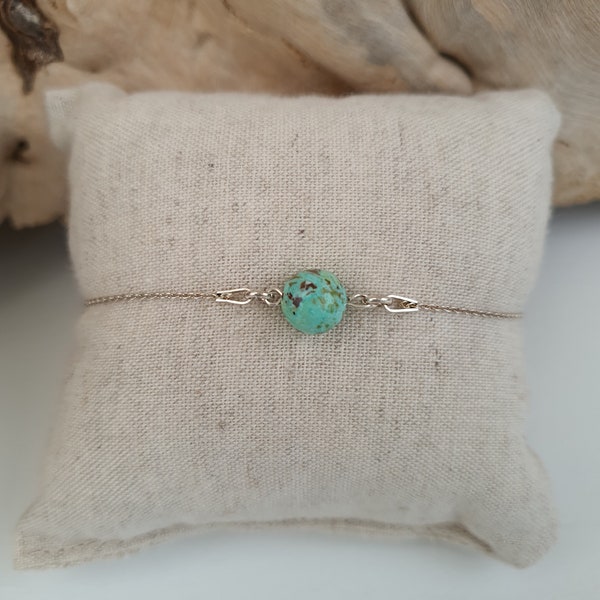 Bracelet chaînette en ARGENT et perle en  véritable TURQUOISE pour femmes