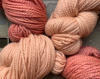 Blush - pale pink hand dyed 2 ply worsted weight yarn