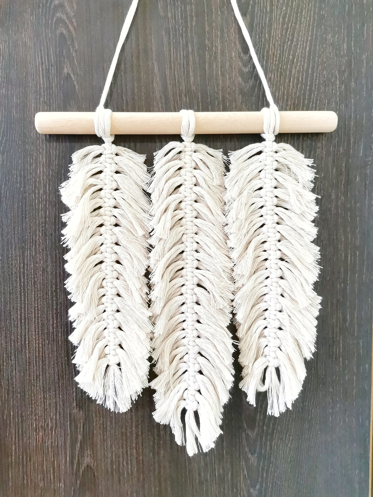 Macrame wall hanging feathers Yarn boho wall decor Leaves Etsy