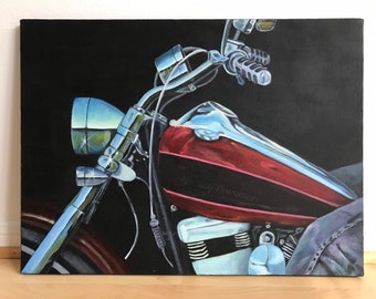 Special Motorcycle Detail 1, Color Red-, Contemporary Wall Art, Acrylic Painting, Speed, Transportation. MSALAZARDESIGN.