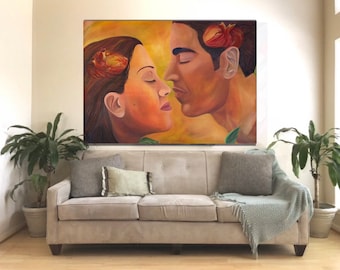 Before the Kiss- Stunning, Unique, Contemporary Wall Art, Acrylic Painting, Gorgeously Hand Made, Large Format. MSALAZARDESIGN.