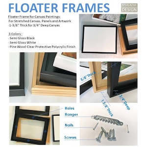 Floater Wood Frame for Art Canvas,11x 14x 1 3/8 inches, Floating Frames for Canvas, Custom Limited Frame. MSALAZARDESIGN